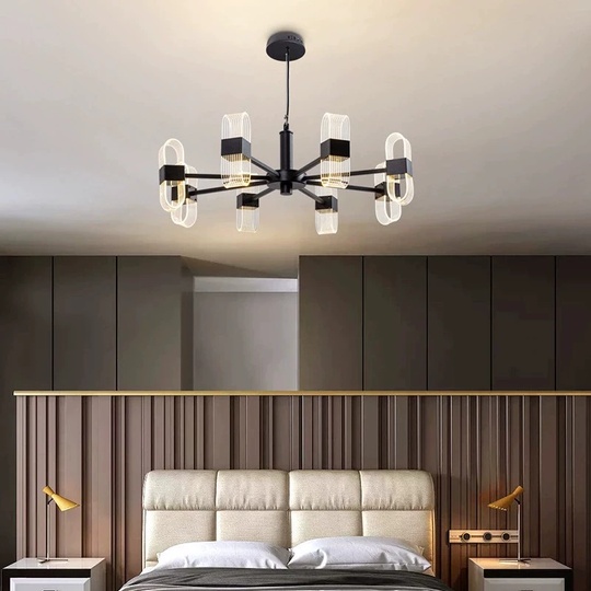 Люстра подвесная, черный, ПММА, AEGEN 90*30, металл, LED