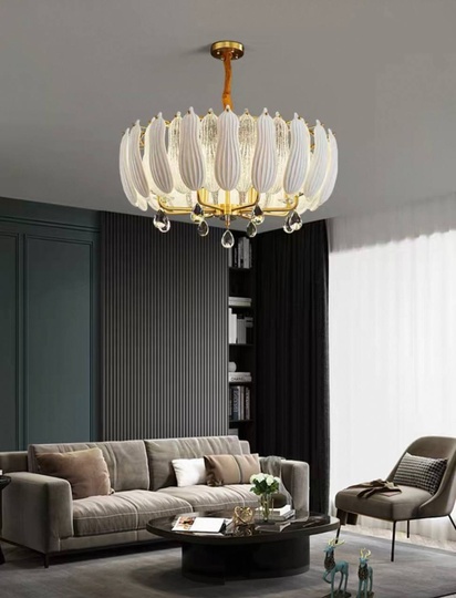 Люстра подвесная, золото, стекло, хрусталь, FELIX 80*42 металл, E14.