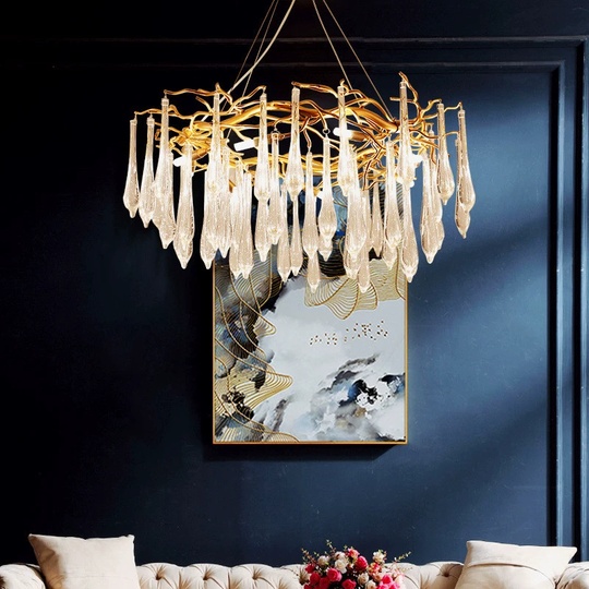 Люстра подвесная, золото, кристалл, KAROLYN 80*40, металл, G9.