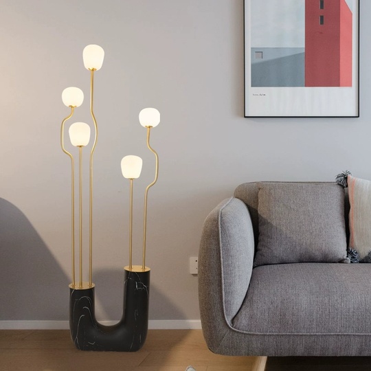 Торшер черный Virilo, 43*143 см, LED, G9*5, мрамор, 10 Вт