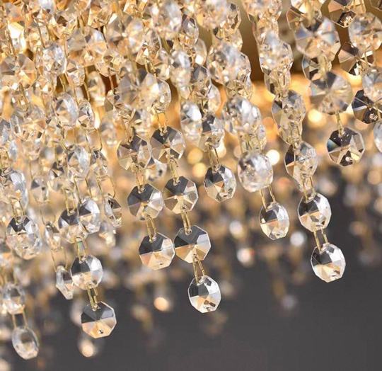 Люстра подвесная золотая Eluvar, металл,хрусталь, трос 50 см, 80*25 см, Е14