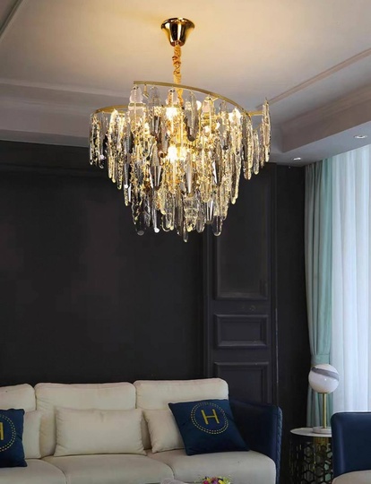 Люстра подвесная, золото, хрусталь, HARISH 80*50 металл, E14.