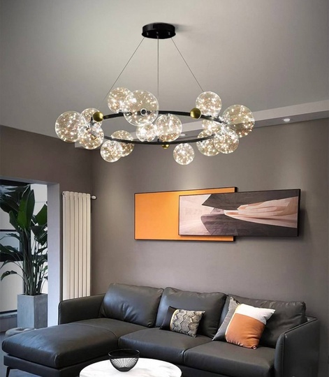 Люстра подвесная, черный, стекло, CHAT BLACK 60*32, металл, LED