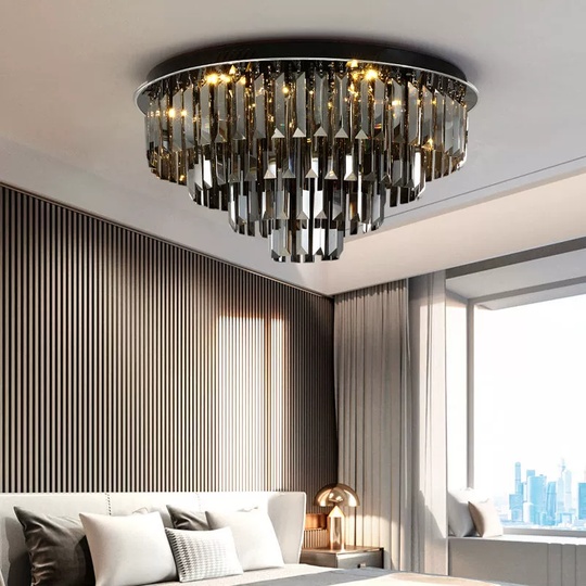 Потолочный светильник, хром, дымчатый, хрусталь, CLARK 60*30 металл, Е14.