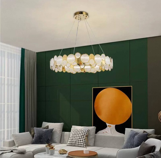 Люстра подвесная, золото, песочно-белый, стекло, AUTUNA 96*13, металл, G9.