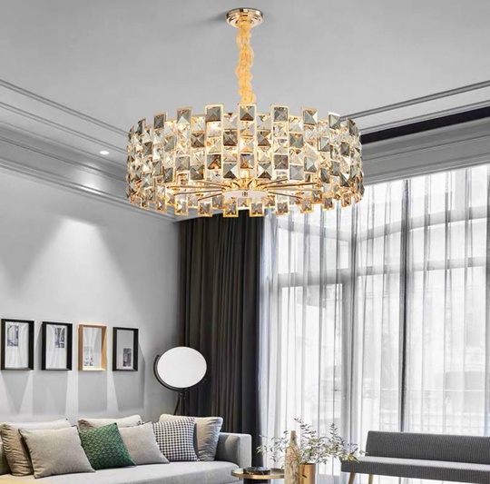 Люстра подвесная, золото, хрусталь, SKY 50*22 металл, E14.