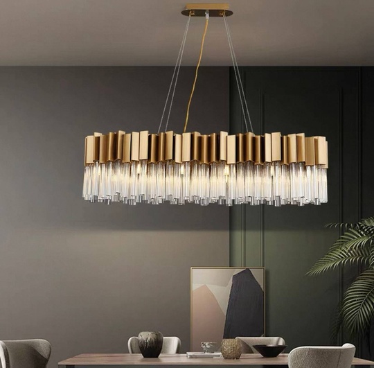 Люстра подвесная медная Evoloji, металл, хрусталь, трос 100 см, 110*40 см, G9