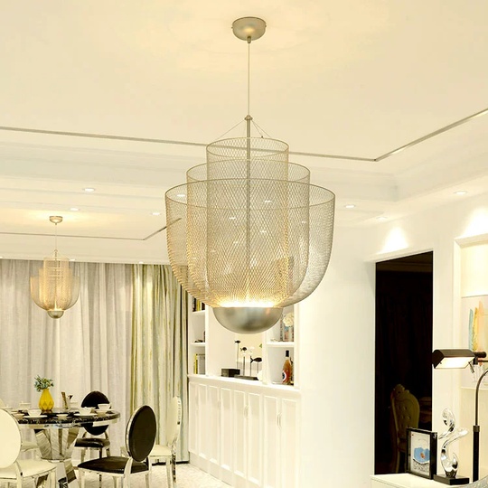 Люстра подвесная, золото, металл-сетка, HALSEY 60*74, металл, LED.