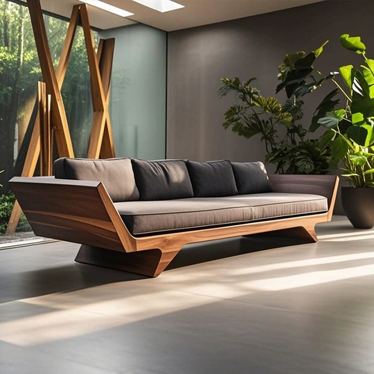 Прямой диван Oliver ореховый, цельное дерево, ткань, 250*85*80 см