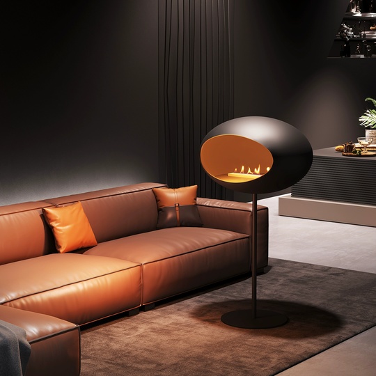 Камин с живым огнем, черный, диаметр 80 см