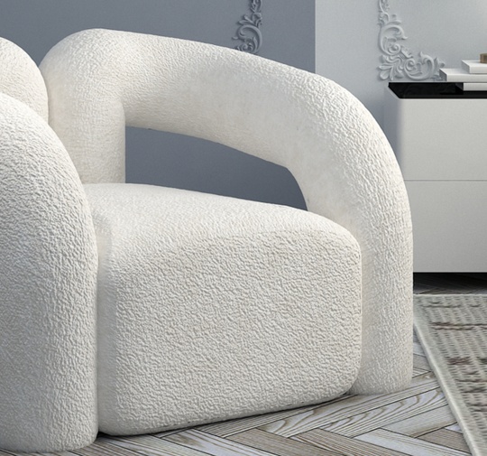 Кресло белое мягкое с банкеткой для ног - EDDY, 1 шт., 82х63х73 см