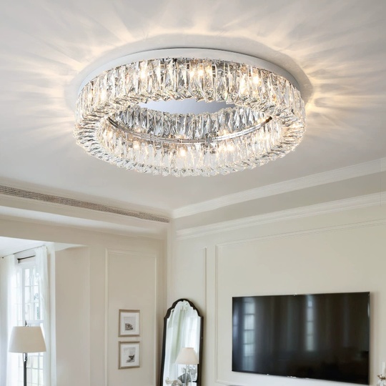 Потолочный светильник, серебро, кристалл, ABIGAIL 80*15 металл, E14.