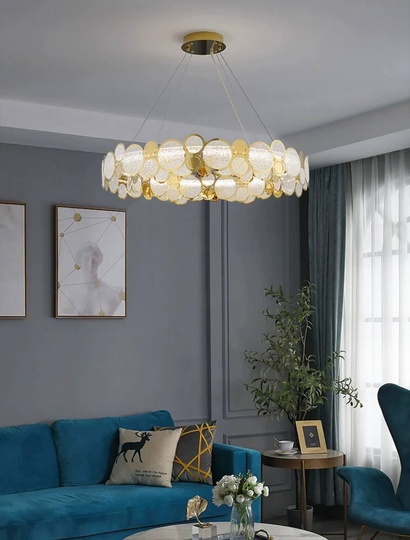 Люстра подвесная, золото, песочно-белый, стекло, AUTUNA 76*13, металл, G9.