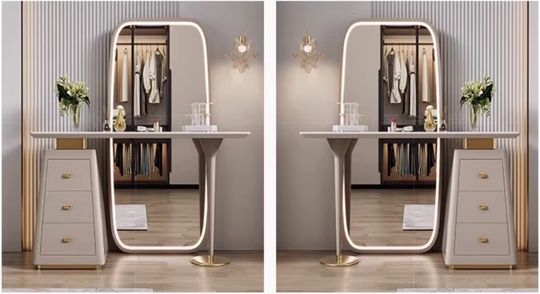 Дизайнерский туалетный стол, бежевый глянец, 100*76*40 см, искусственный камень, 3 ящика