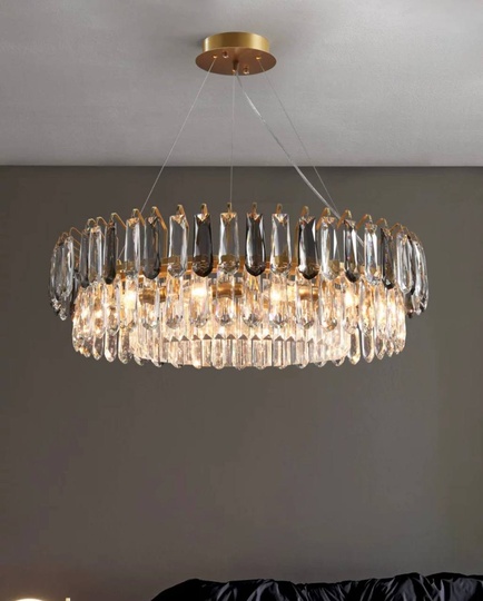 Люстра подвесная ARZU 60*22 золото, кристалл, металл, Е14.