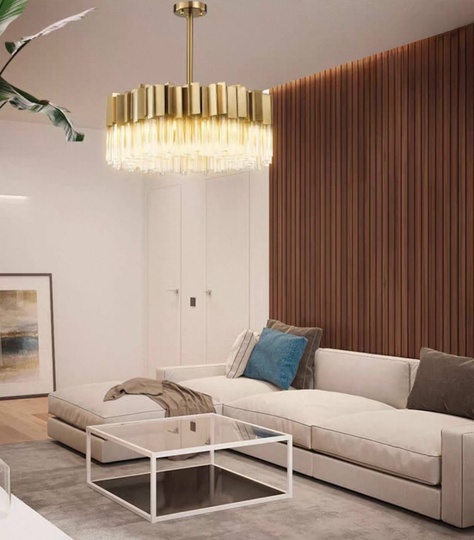 Люстра подвесная медная Elyvore, металл, хрусталь, трос 30 см, 60*25 см, G9