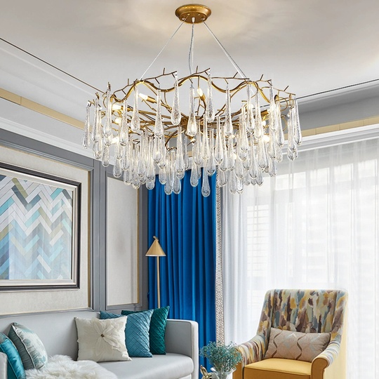 Люстра подвесная, золото, кристалл, KAROLYN 100*40, металл, G9.