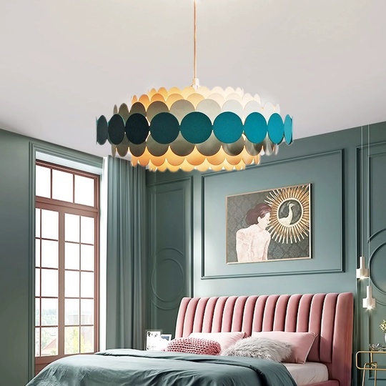 Люстра подвесная, синий, белый, ПММА, ADLAI 60*80, металл, Е14