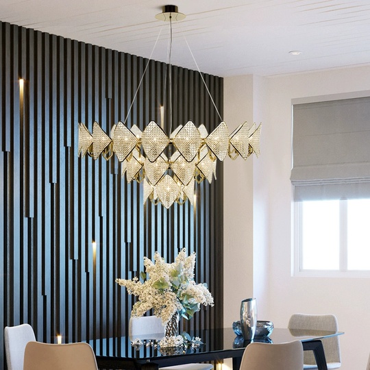 Люстра подвесная, золотой, бусины, ESTER 100*60*40, металл, G4.