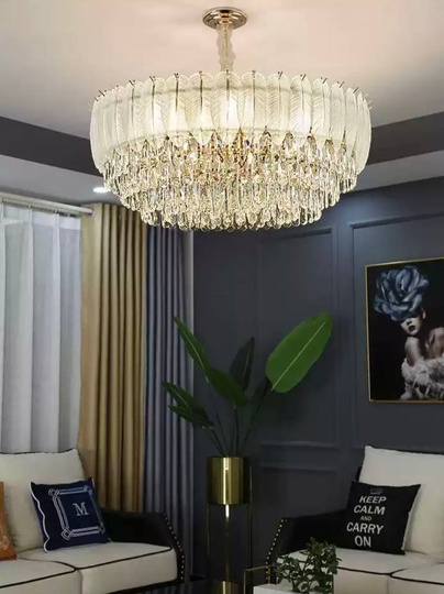 Люстра подвесная AKCICEC 100*35 белый, золото, стекло, металл, Е14.