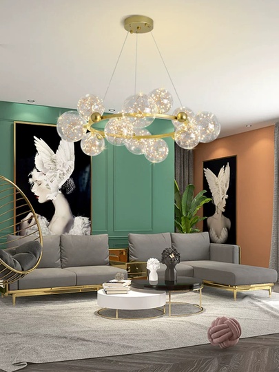 Люстра подвесная, золото, стекло, CHAT GOLD 100*32, металл, LED