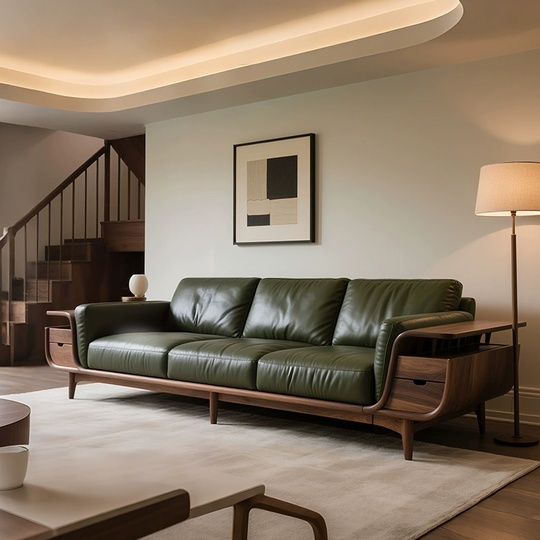 Прямой диван Georgia темный орех, кожа, 260*85*80 см