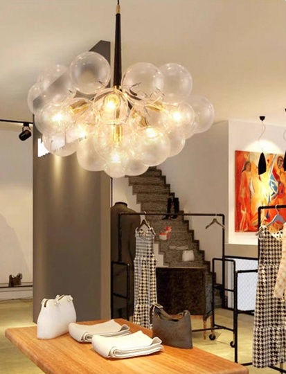 Люстра подвесная, черный, стекло, ABRAHAN 50*65, металл, Е27