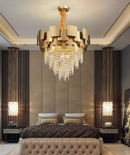 Люстра подвесная золотая Alvirox, металл, хрусталь, 100*66 см, E14