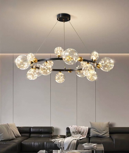 Люстра подвесная, черный, стекло, CHAT BLACK 60*32, металл, LED