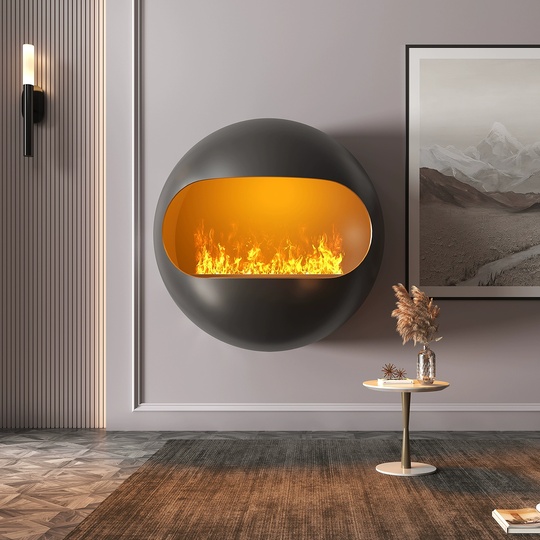 Настенный 3D камин, черный, Luxer 80*80 см