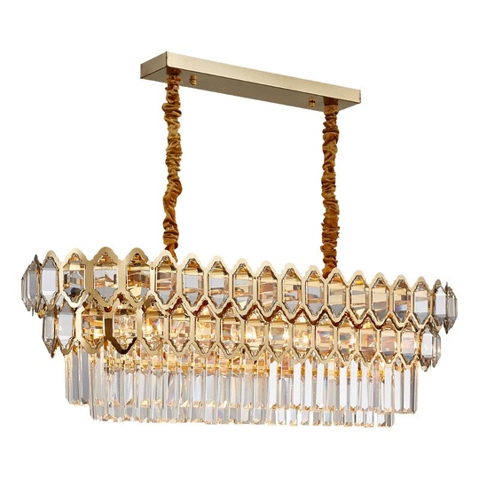 Люстра подвесная, золото, хрусталь, TESSA 100*38, металл, E14.