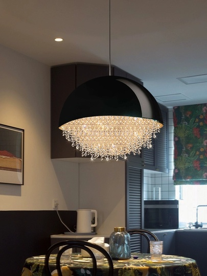 Люстра подвесная, серебро, черный, кристалл, SALENA BLACK 50*57 металл, LED.