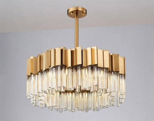 Люстра подвесная медная Elyvore, металл, хрусталь, трос 30 см, 100*25 см, G9