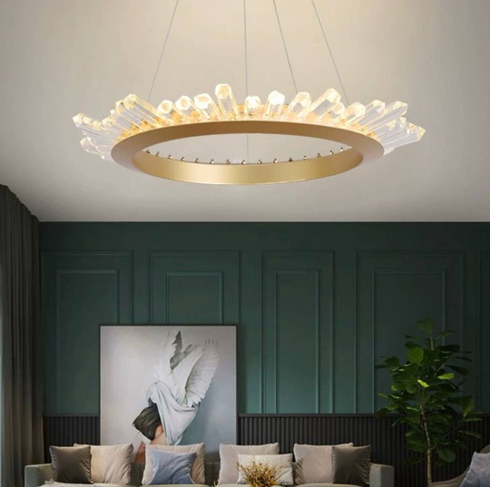 Люстра подвесная, золото, кристалл, KESTER 50*15 металл, LED.