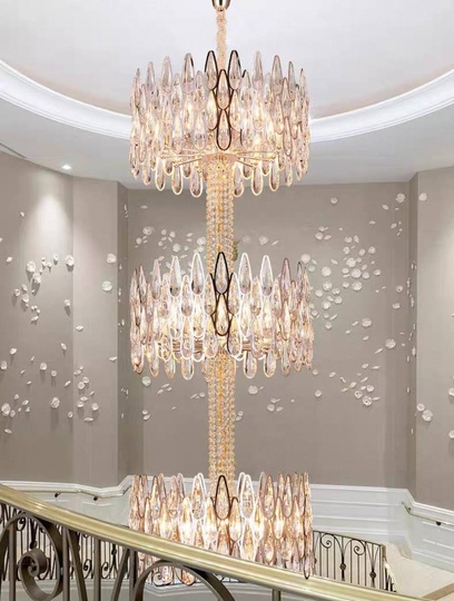 Люстра подвесная, золото, кристалл, APRIL 50*210 металл, E14.