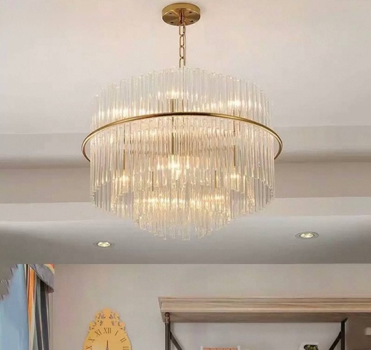 Люстра подвесная бронза Ovitra, металл, стекло, трос 50 см, 100*62 см, G4