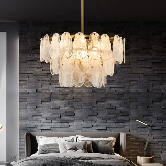 Люстра подвесная BIRCAN 60*35 бронза, стекло, металл, E14.