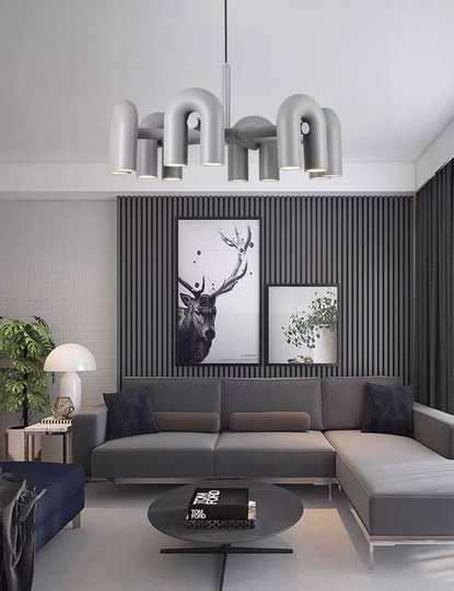 Светильник подвесной серый Elisto, металл, трос 150 см, 60*38 см, LED