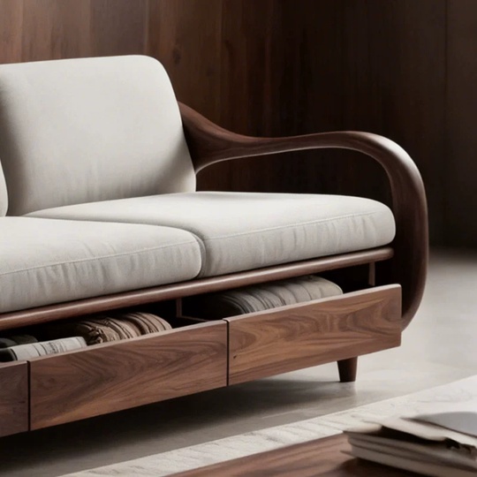 Прямой диван Fais, черный орех, 240 см, не раскладной, универсальный - для дома и офиса