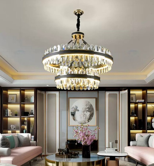 Люстра подвесная BIHTER 50*40 золото, кристалл, металл, LED.