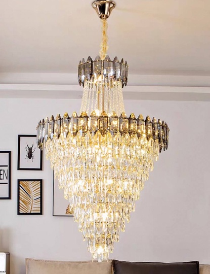 Люстра подвесная, золото, дымчатый, кристалл,  DARK WOLF 100*180 металл, E14.