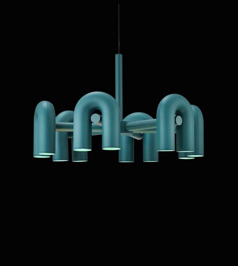 Светильник подвесной голубой Elluvix, металл, трос 150 см, 60*38 см, LED