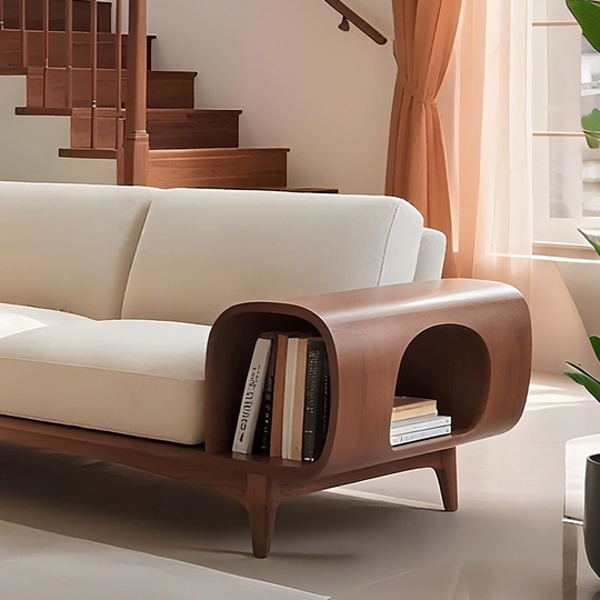 Прямой диван Jane темный орех, кожа, 260*85*80 см