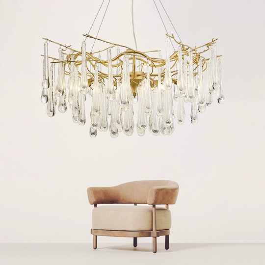 Люстра подвесная, золото, кристалл, KAROLYN 100*40, металл, G9.