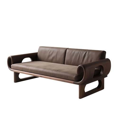 Прямой диван Jacqueline темный орех, кожа, 200*85*80 см
