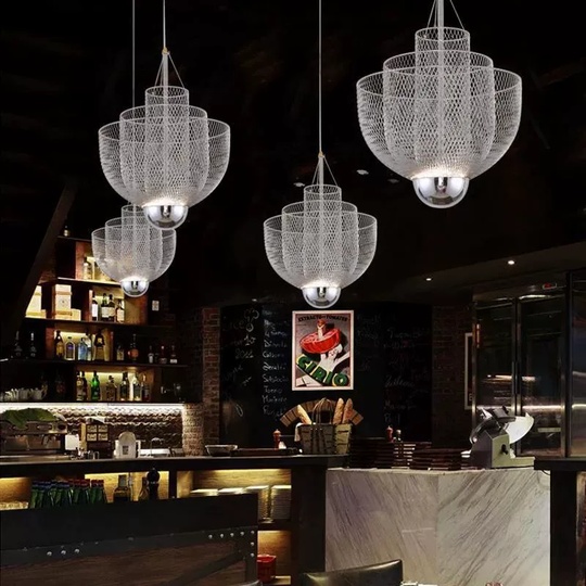 Люстра подвесная, серебро, металл-сетка, GWEN 60*74, металл, LED.