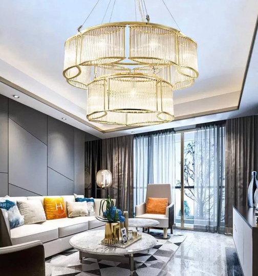 Люстра подвесная, золотой, стекло, AYDINC 60+100, металл, E14.