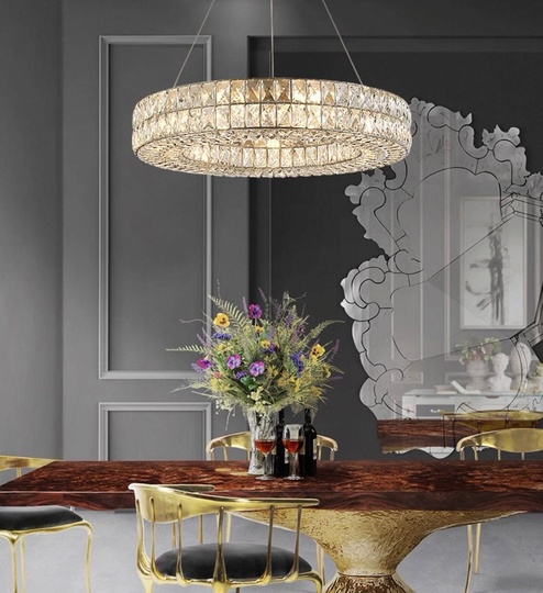 Люстра золотая Evlorm, металл, кристалл, 80*12 см, подвесная, Е14