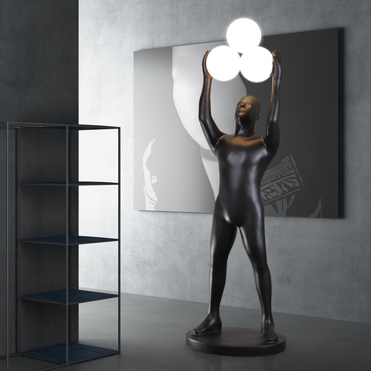 Торшер человек. Напольный светильник черный. Power man - 3 плафона, E27, 10 Вт