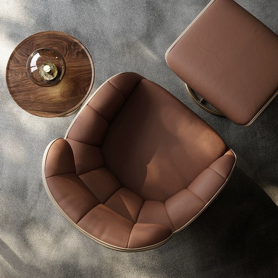 Кресло розово-коричневое Marisa, 81*88*100 см, кожа, с пуфом для ног